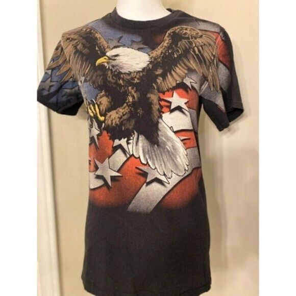 Liquid Blue Bald Eagle All Over Print  T-shirt - Picture 1 of 3